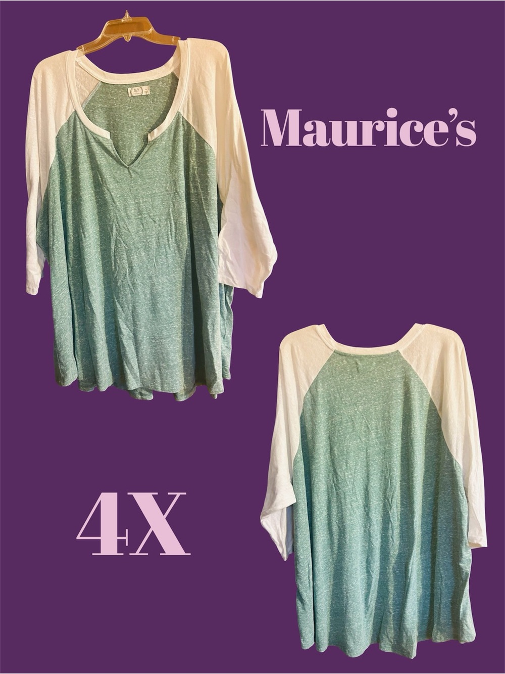 Maurices Mint Green and Light Pink Raglan Sleeve Blouse - 4X NWOT